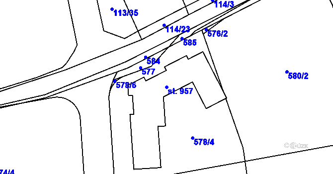 Parcela st. 957 v KÚ Dušníky u Rudné, Katastrální mapa