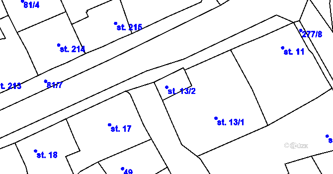 Parcela st. 13/2 v KÚ Hořelice, Katastrální mapa