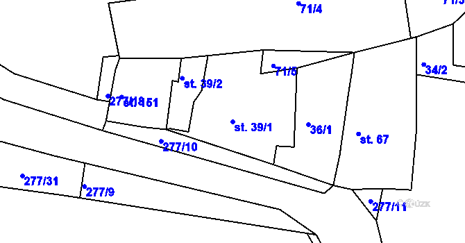 Parcela st. 39/1 v KÚ Hořelice, Katastrální mapa