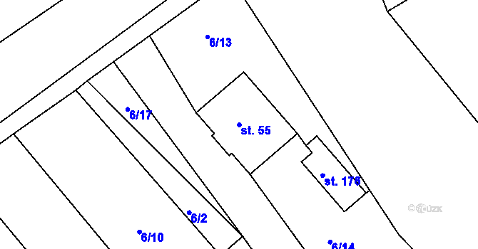 Parcela st. 55 v KÚ Hořelice, Katastrální mapa
