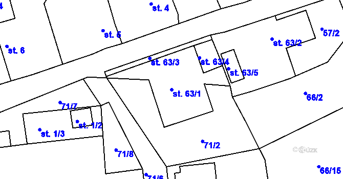 Parcela st. 63/1 v KÚ Hořelice, Katastrální mapa