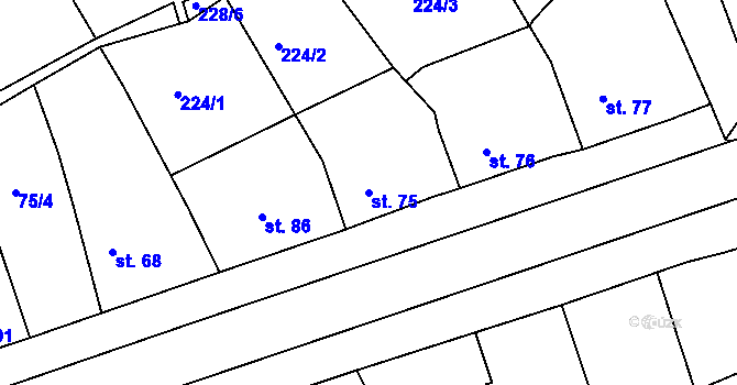 Parcela st. 75 v KÚ Hořelice, Katastrální mapa