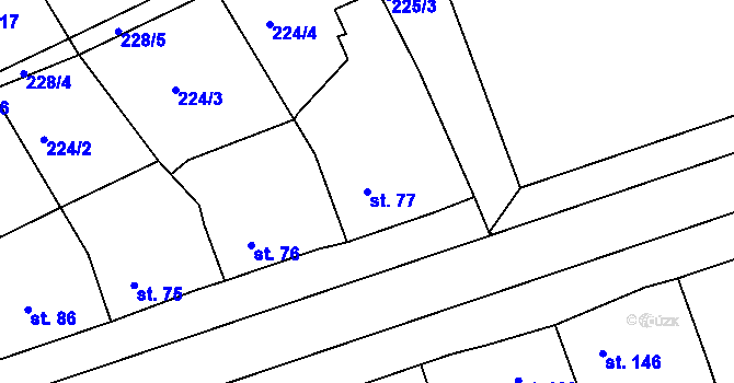 Parcela st. 77 v KÚ Hořelice, Katastrální mapa