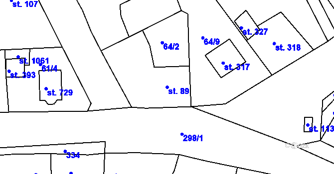 Parcela st. 89 v KÚ Hořelice, Katastrální mapa