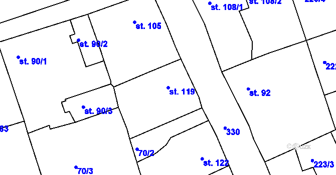 Parcela st. 119 v KÚ Hořelice, Katastrální mapa