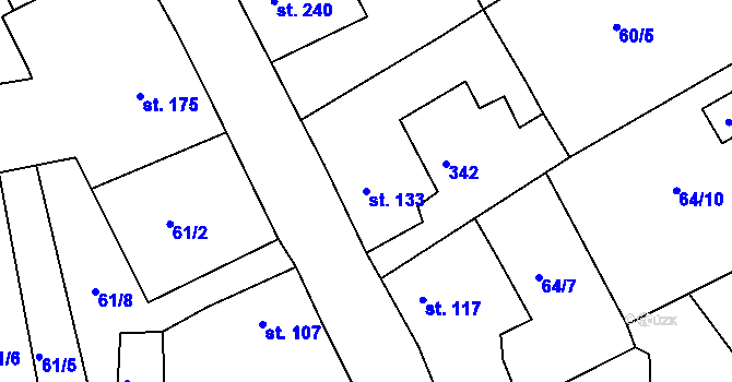 Parcela st. 133 v KÚ Hořelice, Katastrální mapa