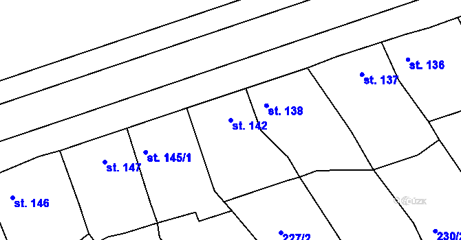 Parcela st. 142 v KÚ Hořelice, Katastrální mapa