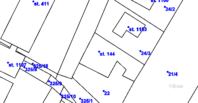 Parcela st. 144 v KÚ Hořelice, Katastrální mapa