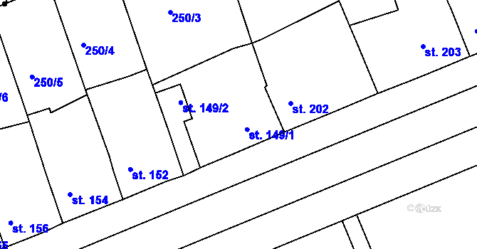 Parcela st. 149 v KÚ Hořelice, Katastrální mapa
