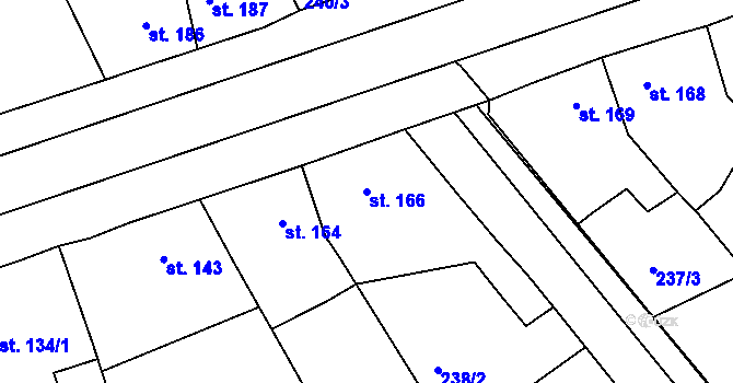 Parcela st. 166 v KÚ Hořelice, Katastrální mapa