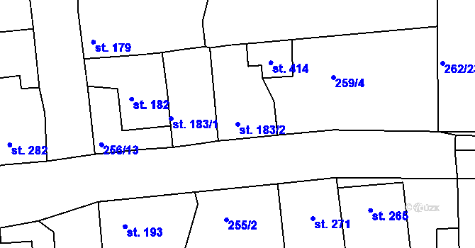 Parcela st. 183/2 v KÚ Hořelice, Katastrální mapa