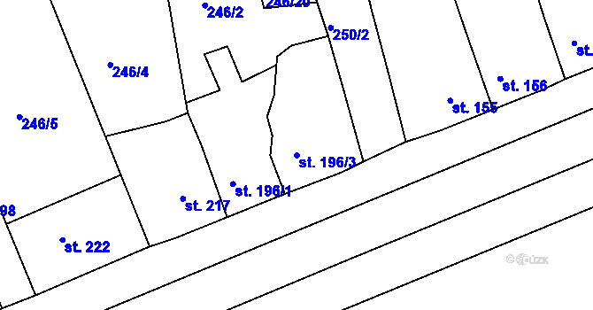 Parcela st. 196/3 v KÚ Hořelice, Katastrální mapa
