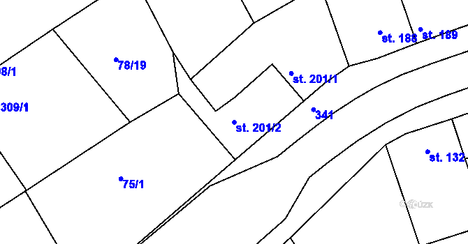 Parcela st. 201/2 v KÚ Hořelice, Katastrální mapa