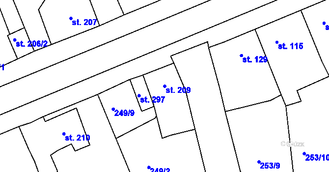 Parcela st. 209 v KÚ Hořelice, Katastrální mapa
