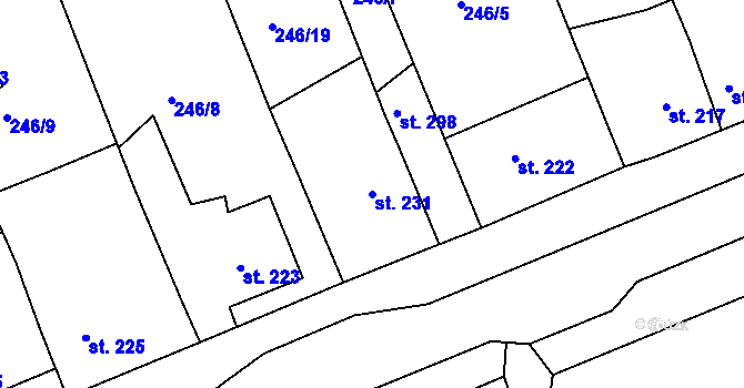 Parcela st. 231 v KÚ Hořelice, Katastrální mapa