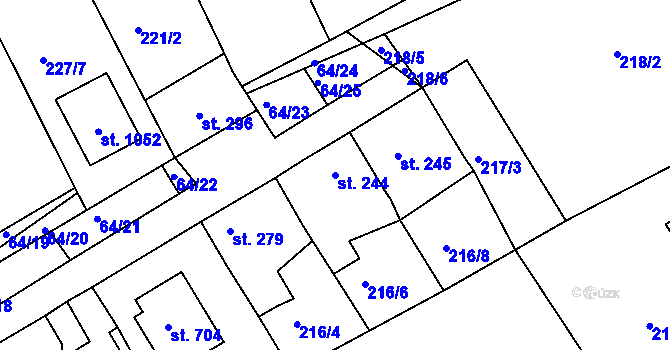 Parcela st. 244 v KÚ Hořelice, Katastrální mapa