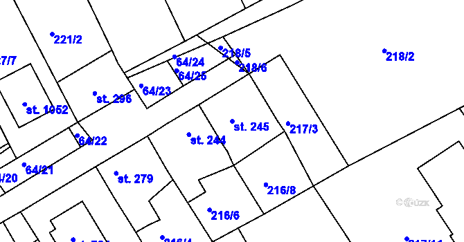 Parcela st. 245 v KÚ Hořelice, Katastrální mapa