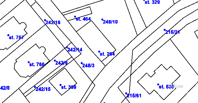 Parcela st. 264 v KÚ Hořelice, Katastrální mapa
