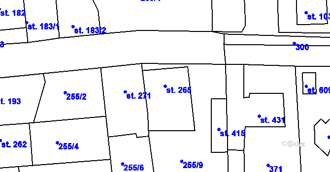 Parcela st. 265 v KÚ Hořelice, Katastrální mapa