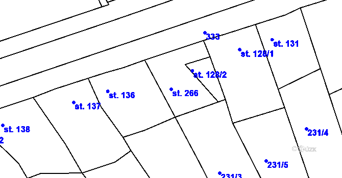 Parcela st. 266 v KÚ Hořelice, Katastrální mapa