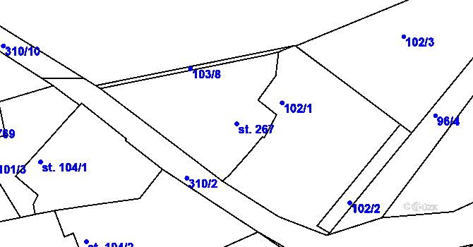 Parcela st. 267 v KÚ Hořelice, Katastrální mapa