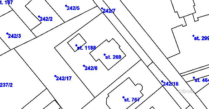 Parcela st. 269 v KÚ Hořelice, Katastrální mapa