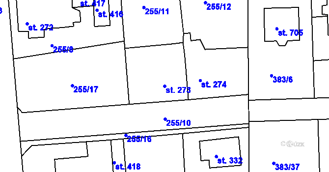 Parcela st. 273 v KÚ Hořelice, Katastrální mapa