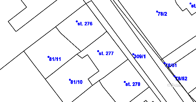 Parcela st. 277 v KÚ Hořelice, Katastrální mapa