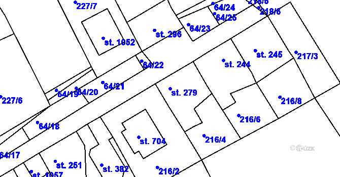 Parcela st. 279 v KÚ Hořelice, Katastrální mapa