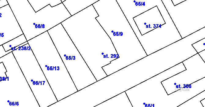 Parcela st. 292 v KÚ Hořelice, Katastrální mapa