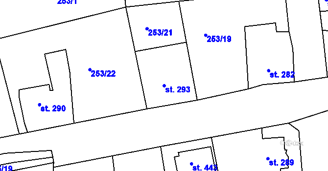 Parcela st. 293 v KÚ Hořelice, Katastrální mapa