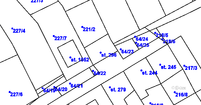 Parcela st. 296 v KÚ Hořelice, Katastrální mapa