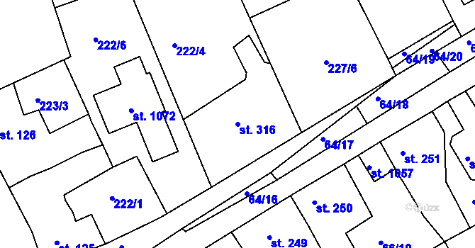 Parcela st. 316 v KÚ Hořelice, Katastrální mapa