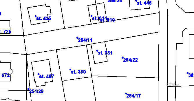 Parcela st. 331 v KÚ Hořelice, Katastrální mapa