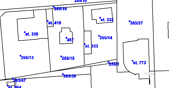 Parcela st. 333 v KÚ Hořelice, Katastrální mapa