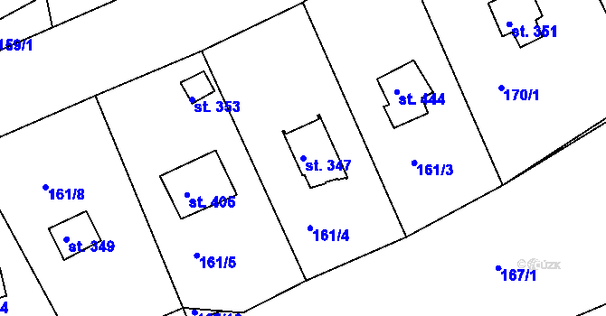 Parcela st. 347 v KÚ Hořelice, Katastrální mapa