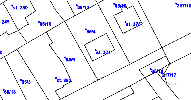 Parcela st. 374 v KÚ Hořelice, Katastrální mapa