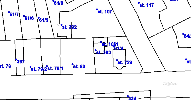 Parcela st. 393 v KÚ Hořelice, Katastrální mapa