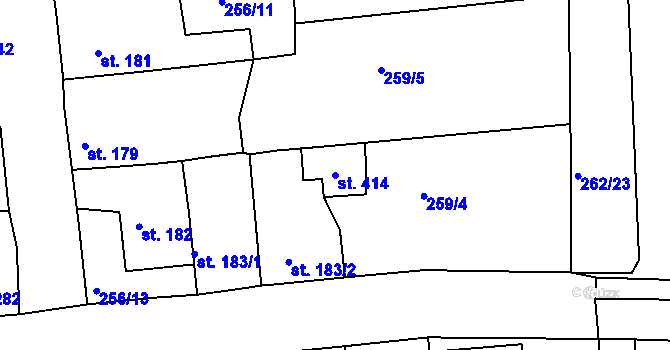 Parcela st. 414 v KÚ Hořelice, Katastrální mapa