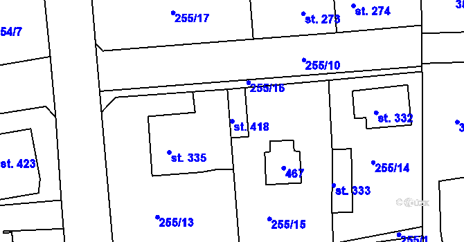 Parcela st. 418 v KÚ Hořelice, Katastrální mapa