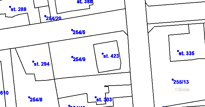 Parcela st. 423 v KÚ Hořelice, Katastrální mapa