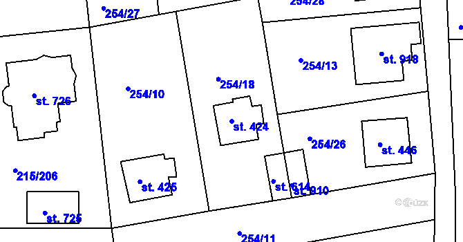 Parcela st. 424 v KÚ Hořelice, Katastrální mapa