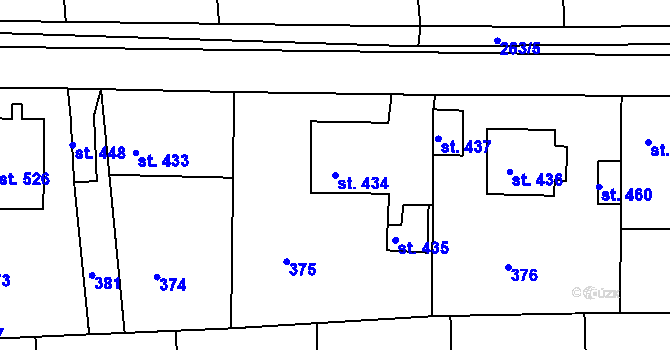Parcela st. 434 v KÚ Hořelice, Katastrální mapa