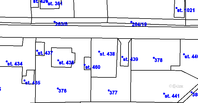 Parcela st. 438 v KÚ Hořelice, Katastrální mapa