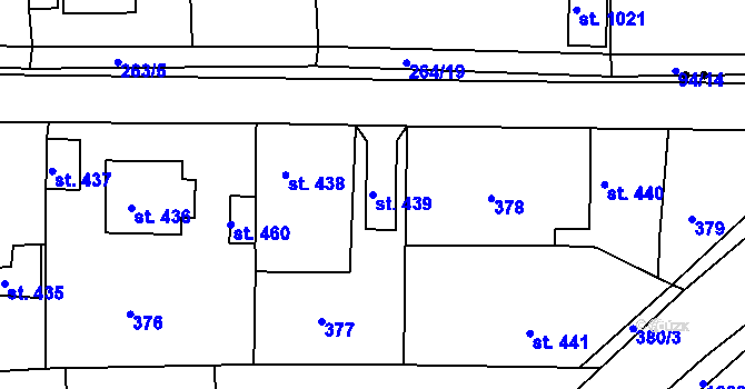 Parcela st. 439 v KÚ Hořelice, Katastrální mapa