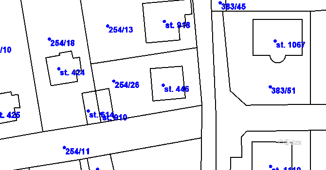 Parcela st. 446 v KÚ Hořelice, Katastrální mapa