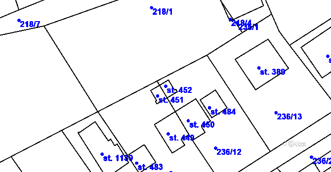 Parcela st. 452 v KÚ Hořelice, Katastrální mapa