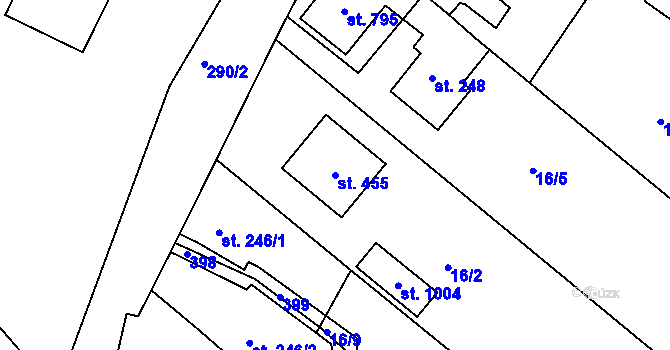 Parcela st. 455 v KÚ Hořelice, Katastrální mapa