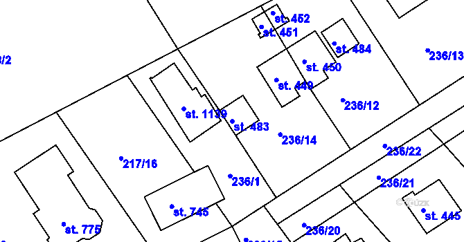 Parcela st. 483 v KÚ Hořelice, Katastrální mapa