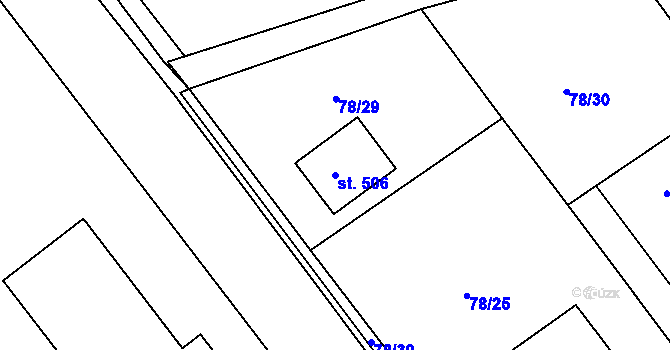 Parcela st. 506 v KÚ Hořelice, Katastrální mapa